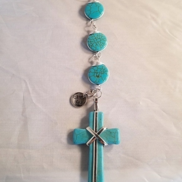 Blue Love Cross Rear View Mirror Hanger - Picture 3 of 4